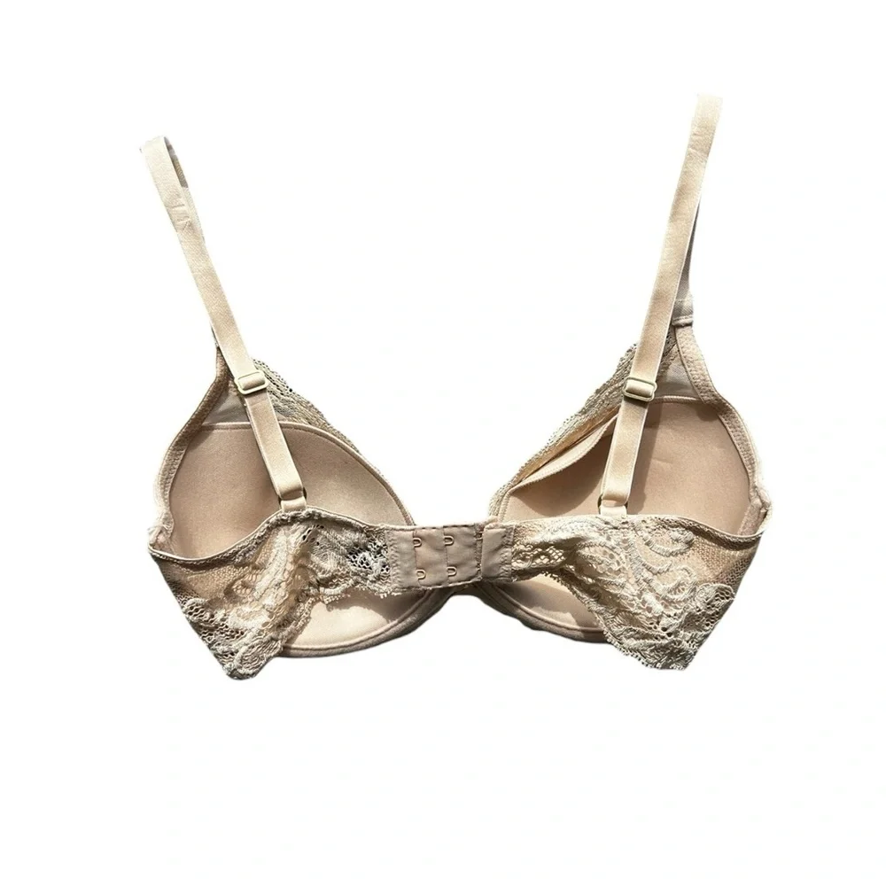 🌻EUC Natori Feathers Contour Plunge Bra Underwire Lace Womens Size 32D